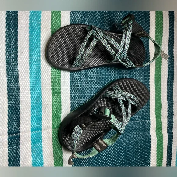 ✨🎉 Chaco ZX2 Strappy Blue Green Diamond Zigzag Pattern Outdoor Sandals Size 6 - Picture 7 of 12